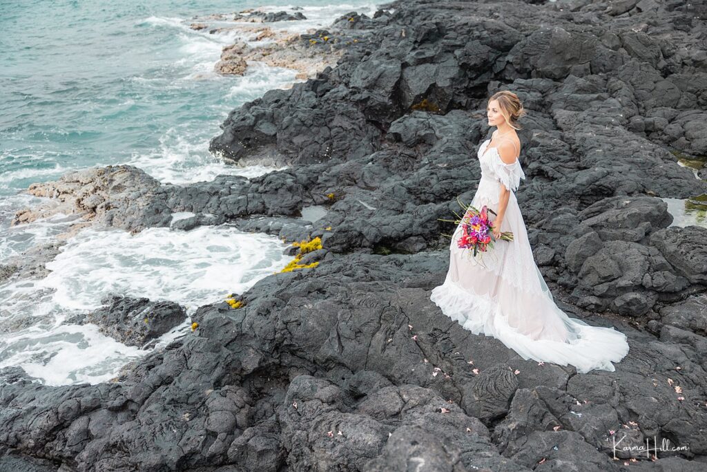 bride by ocean 